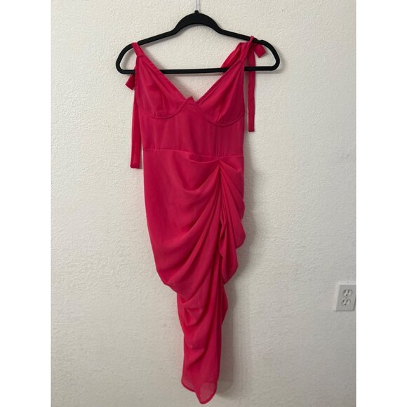 PrettyLittleThing Womens Hot Pink Ruched Evening Dress Size 6 Polyester - Picture 1 of 6